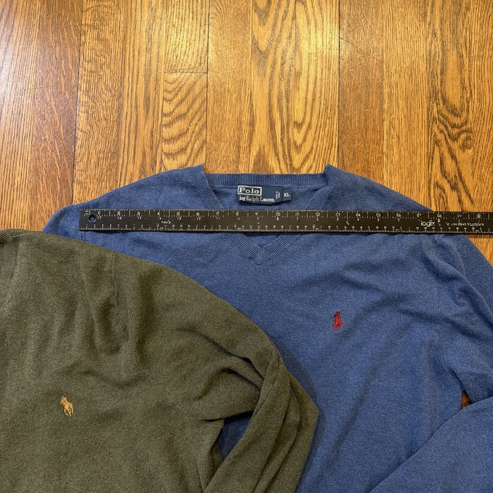 Polo Ralph Lauren Sweater Mens XL V Neck Pima Cotton Bundle Lot Of 2 Blue Green - Picture 5 of 12